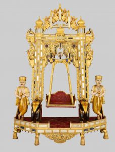 Krishna Jhula (Cradle for Krishna), Late 19th century Mehrangarh Museum Trust Gilded wood, glass, paint, lacquer 111 7/8 × 68 1/8 × 32 3/8in.